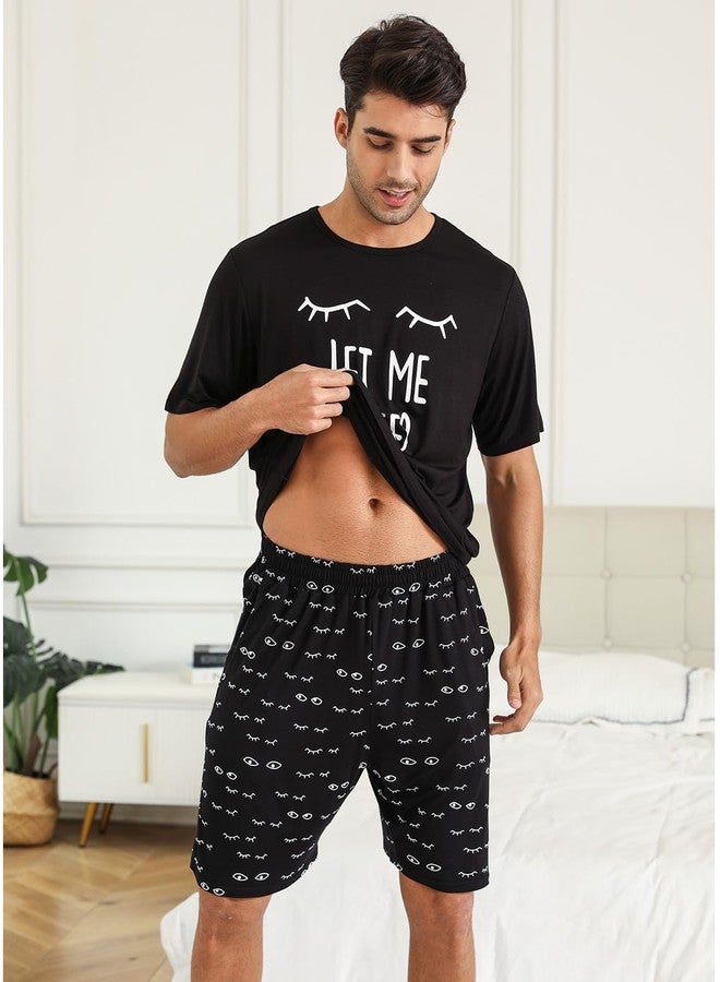 EISHOPEER Mens Pajamas 2 Piece Lounge Sets Printed Matching Outfits Shorts Sleep Set Sleepwear Loungewear Black XX-Large - Image 2